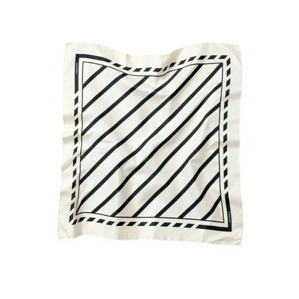 Cuyana Washable Silk Striped Bandana Scarf 23” - White and Black New